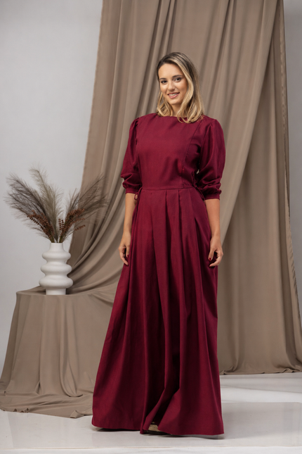Front view of maxi linen dress