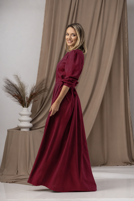 Side view of maxi linen dress
