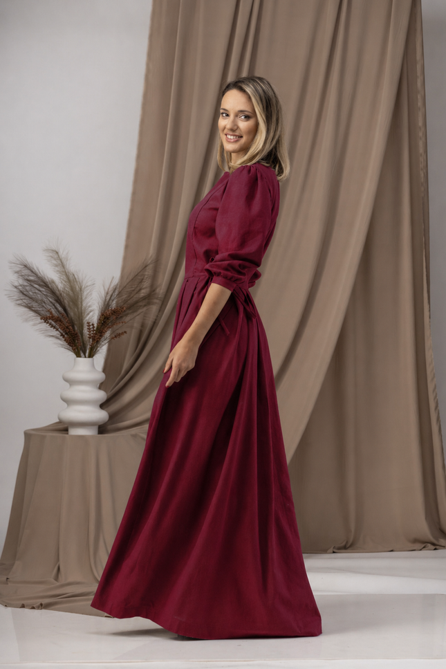Side view of maxi linen dress