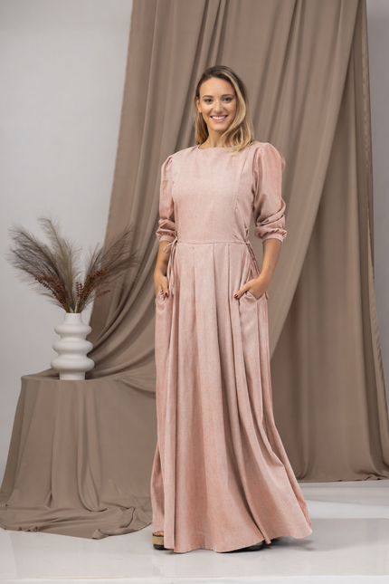 Front view of maxi linen dress