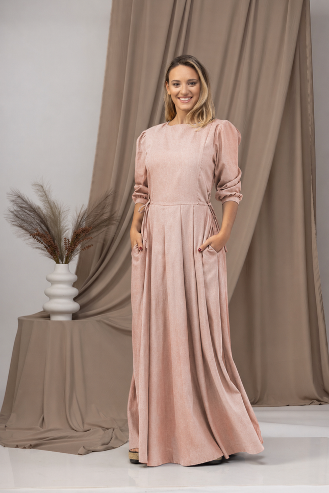 Front view of maxi linen dress
