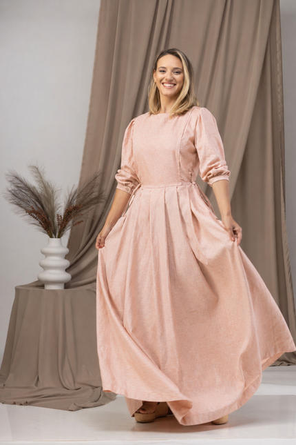Maxi linen peach dress