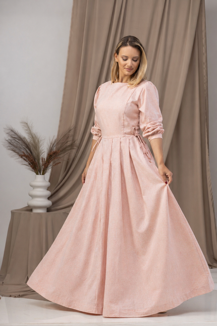 Maxi linen peach dress
