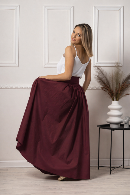 Maxi cotton burgundy skirt