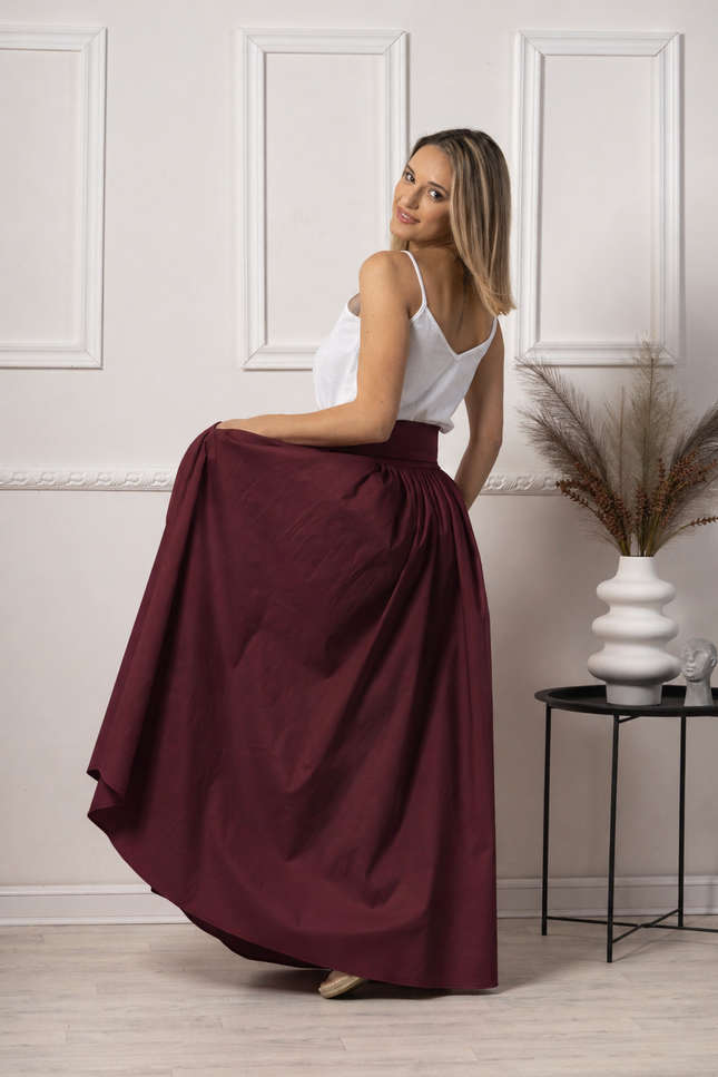 Maxi cotton burgundy skirt