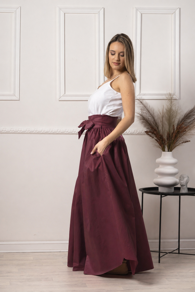Side view of maxi cotton skirt