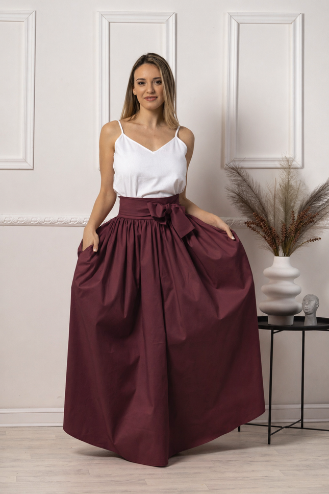 Cotton skirt with bow detail