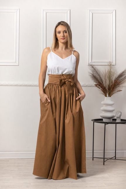 Maxi cotton skirt with bow