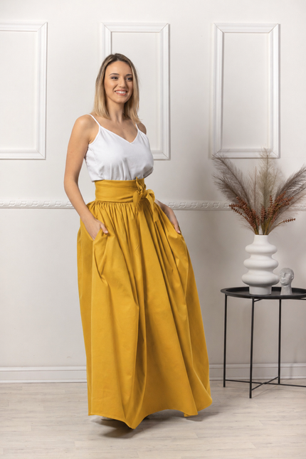 Maxi cotton skirt with bow