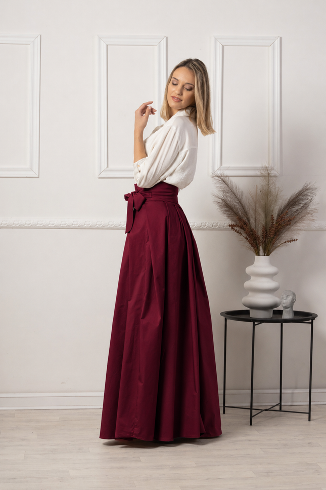 Maxi cotton burgundy skirt