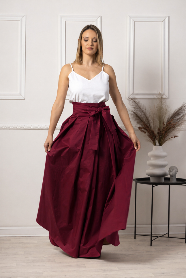 Maxi cotton skirt with bow