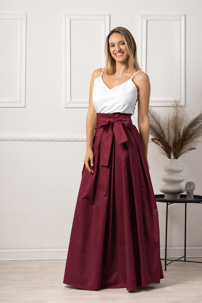 Burgundy cotton skirt with bow detail
