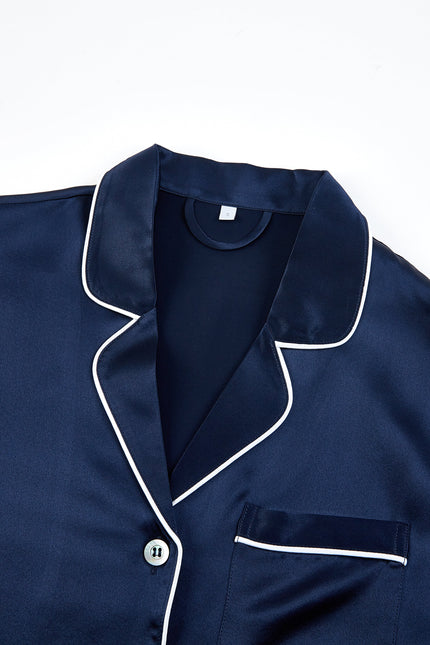 Soft Strokes Silk | Navy Unisex Long Sleeve Pyjamas Set