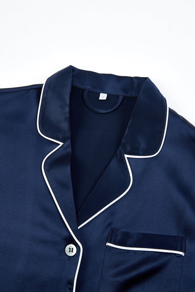 Soft Strokes Silk | Navy Unisex Long Sleeve Pyjamas Set