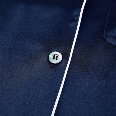 Soft Strokes Silk | Navy Unisex Long Sleeve Pyjamas Set