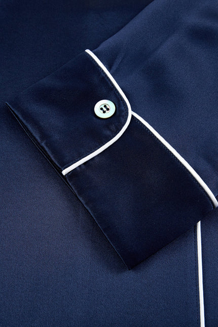Soft Strokes Silk | Navy Unisex Long Sleeve Pyjamas Set
