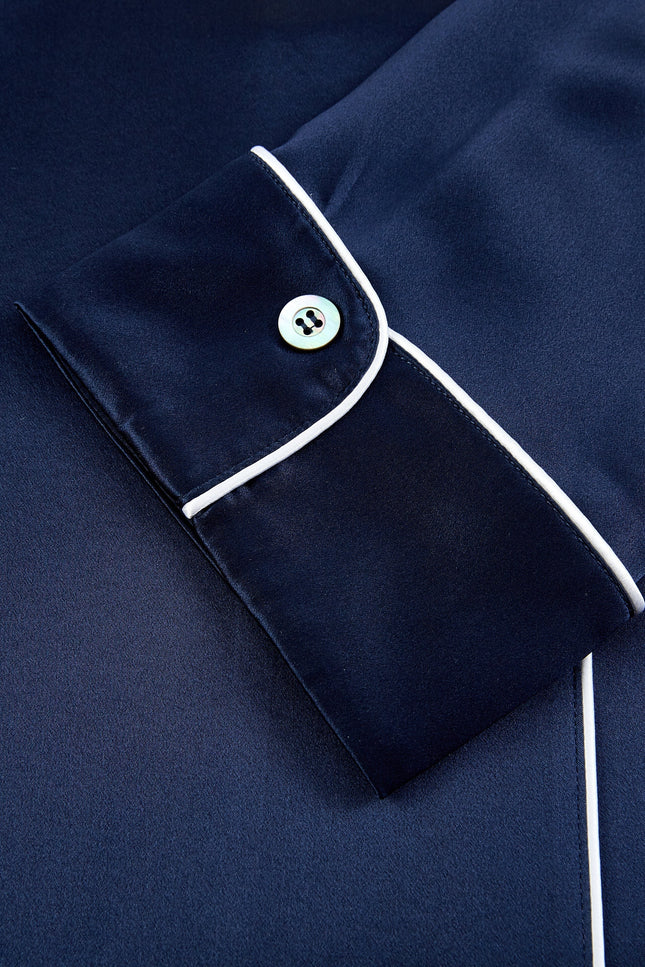 Soft Strokes Silk | Navy Unisex Long Sleeve Pyjamas Set
