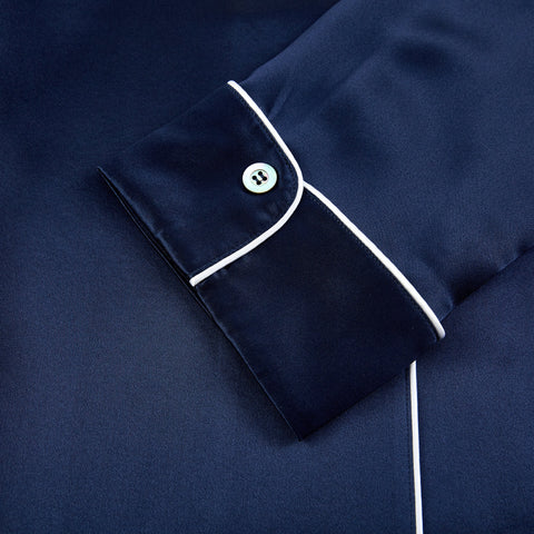 Soft Strokes Silk | Navy Unisex Long Sleeve Pyjamas Set