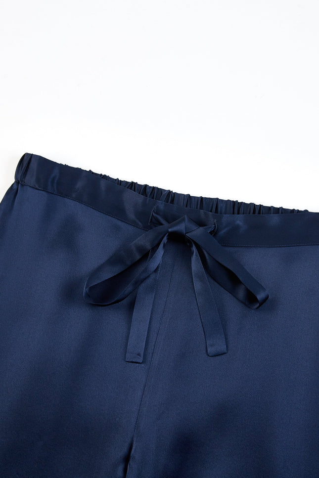 Soft Strokes Silk | Navy Unisex Long Sleeve Pyjamas Set
