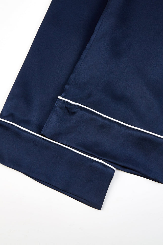 Soft Strokes Silk | Navy Unisex Long Sleeve Pyjamas Set