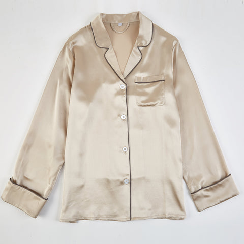 Soft Strokes Silk | Beige Unisex Long Sleeve Pyjamas