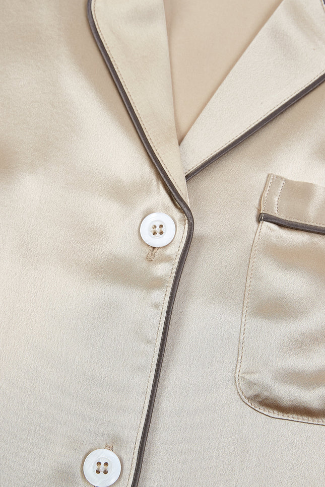 Soft Strokes Silk | Beige Unisex Long Sleeve Pyjamas