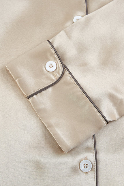Soft Strokes Silk | Beige Unisex Long Sleeve Pyjamas