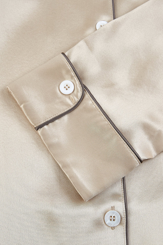 Soft Strokes Silk | Beige Unisex Long Sleeve Pyjamas