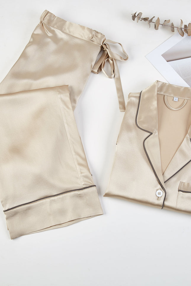 Soft Strokes Silk | Beige Unisex Long Sleeve Pyjamas
