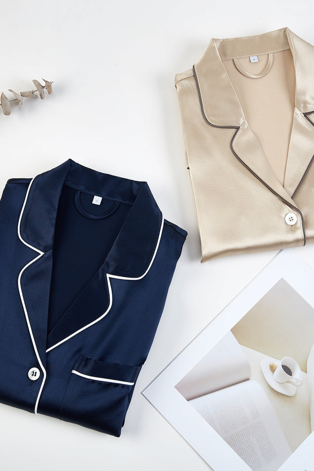 Soft Strokes Silk | Navy Unisex Long Sleeve Pyjamas Set