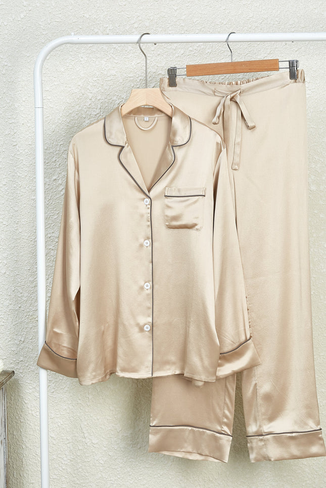 Soft Strokes Silk | Beige Unisex Long Sleeve Pyjamas