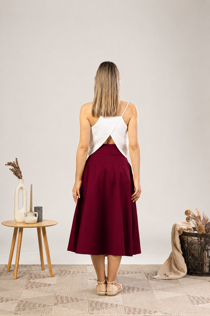 Elegancka spódnica midi z okręgiem w kolorze bordowym