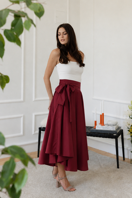 Midi cotton burgundy skirt
