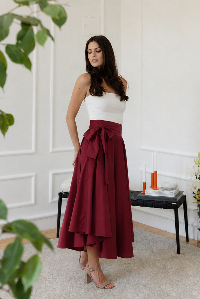 Midi cotton burgundy skirt