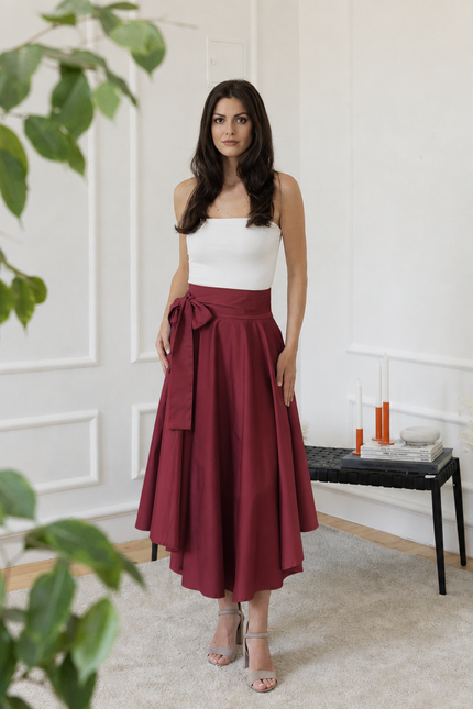 Midi cotton skirt with bow detail