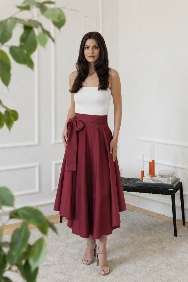 Midi cotton skirt with bow detail