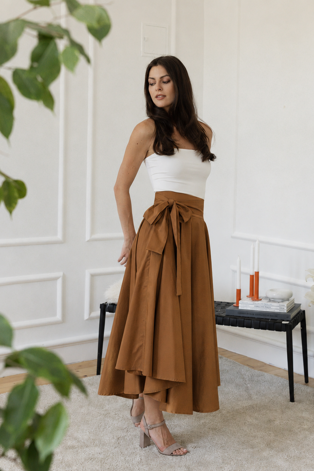 Midi cotton high-waist skirt