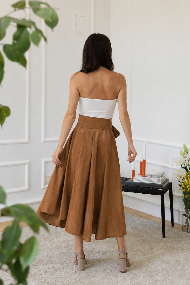 Midi cotton skirt in brown color