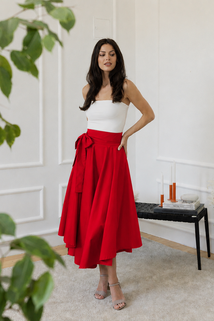 Midi cotton red skirt