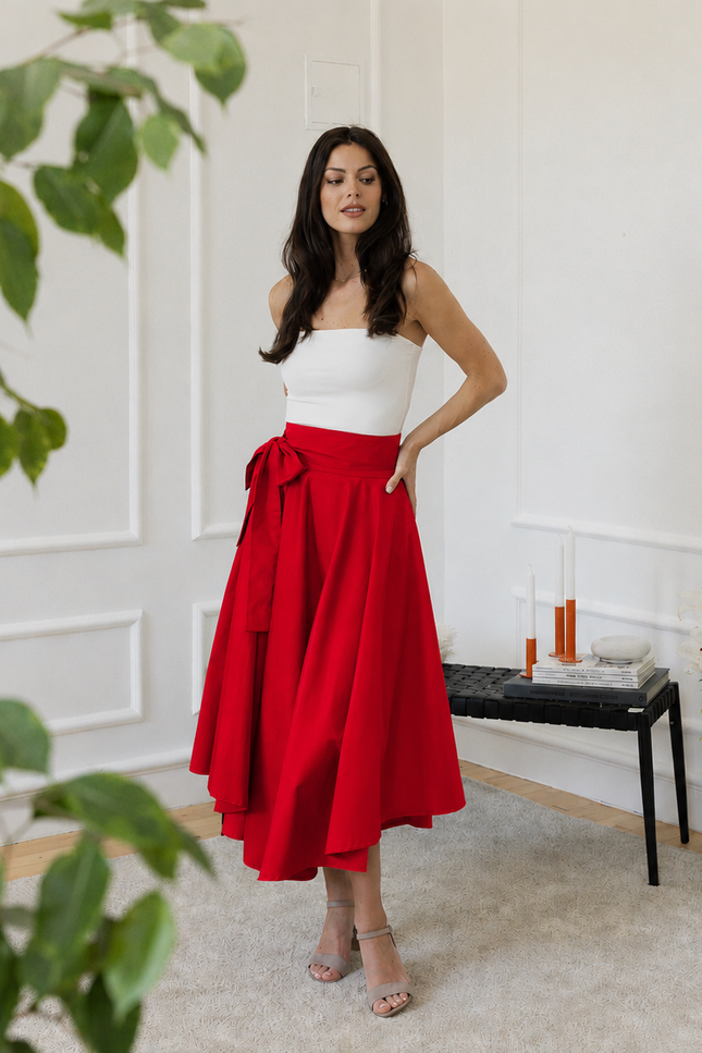 Midi cotton red skirt