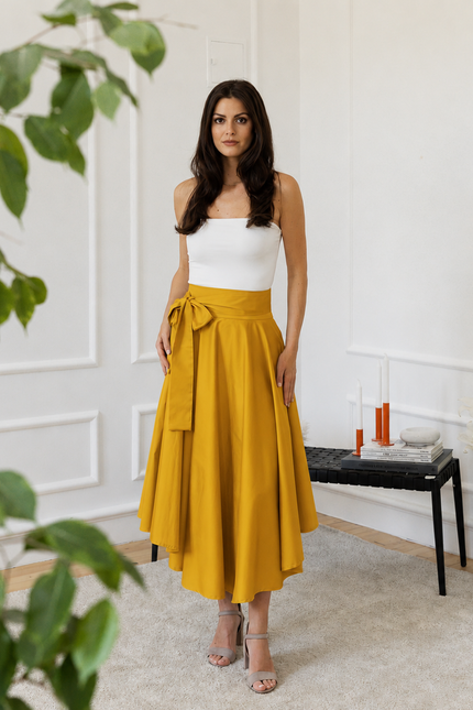 Midi cotton high waist skirt