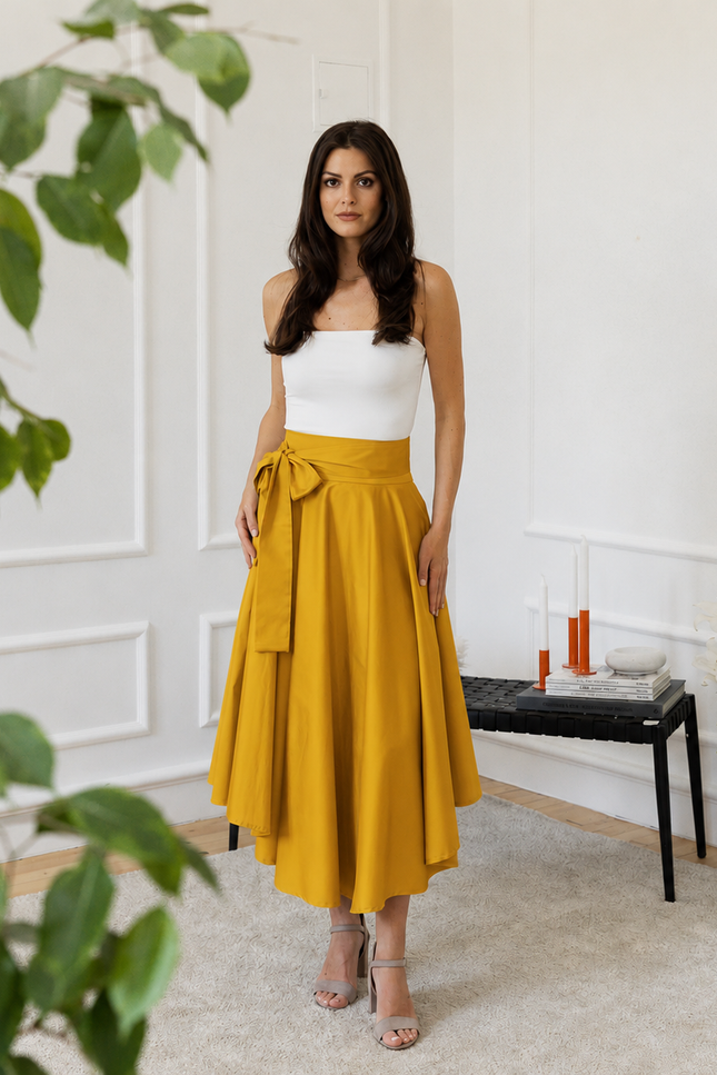 Midi cotton high waist skirt