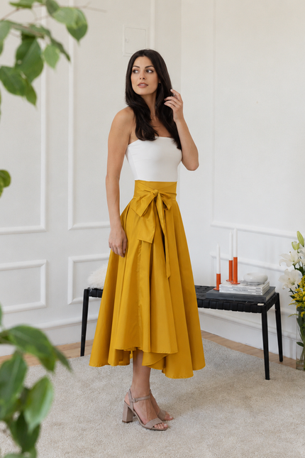 Cotton high waist skirt with bow