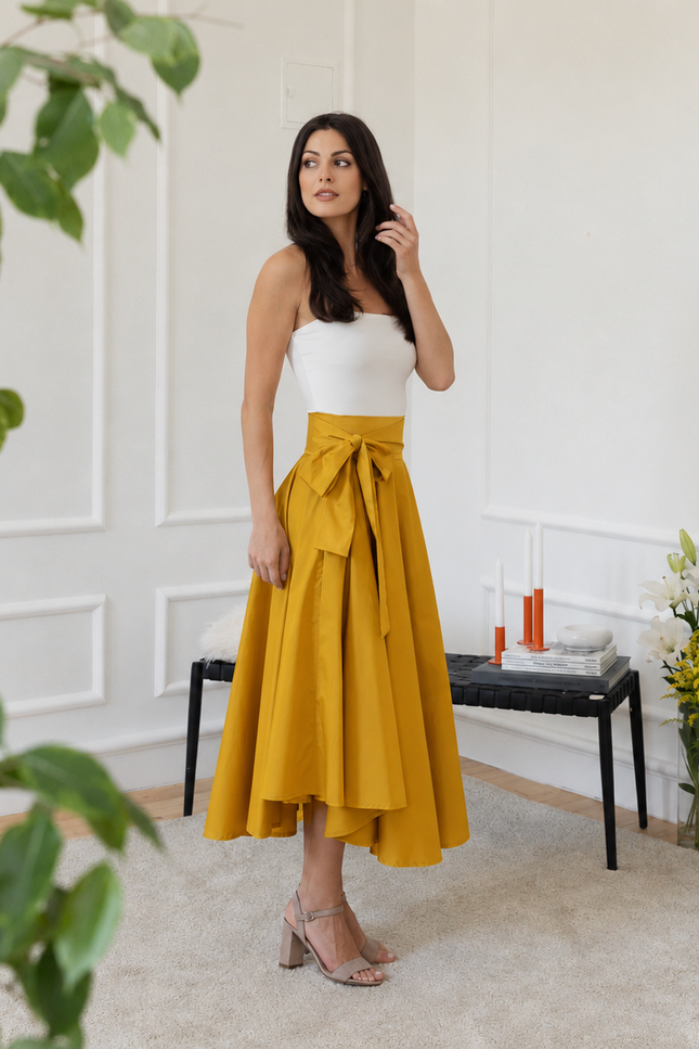 Cotton high waist skirt with bow