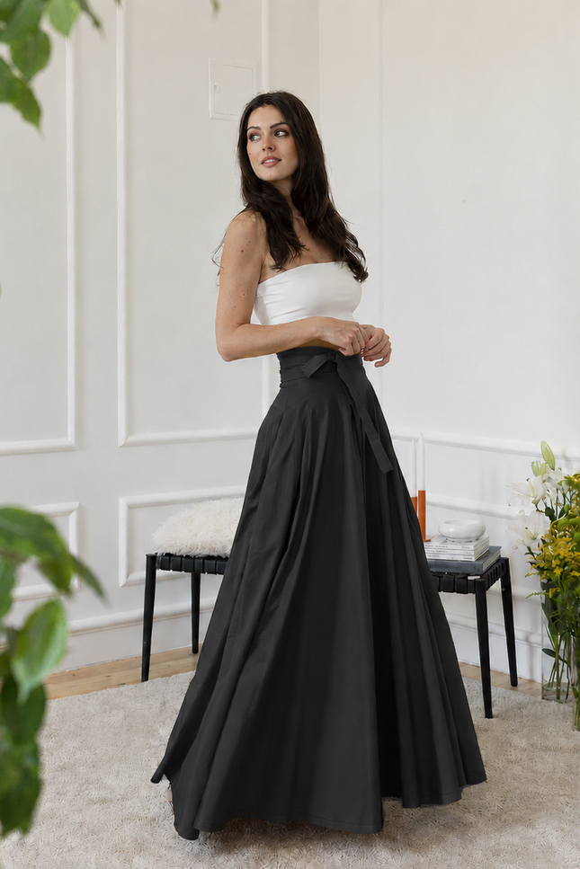 Side view of maxi cotton skirt