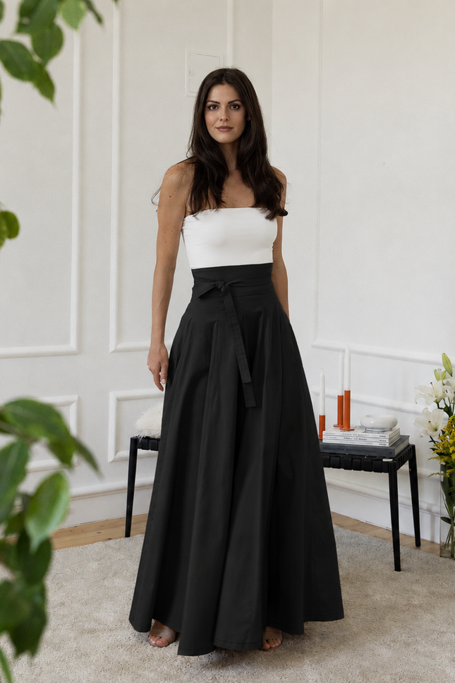 Maxi cotton black skirt