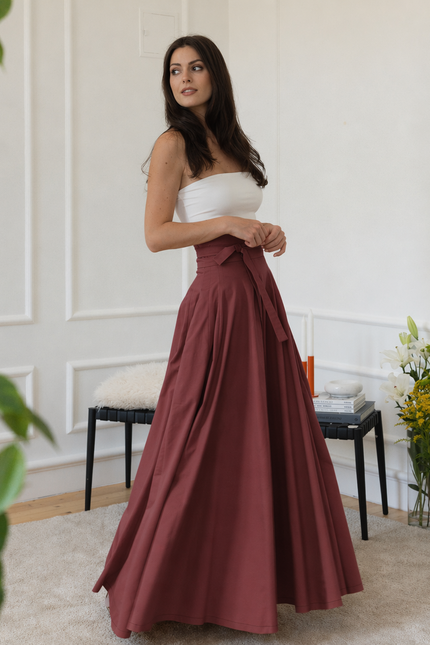 Maxi cotton skirt with high-waist