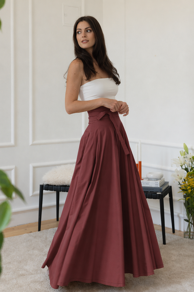 Maxi cotton skirt with high-waist