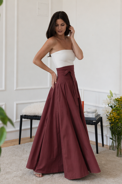 Maxi cotton burgundy skirt