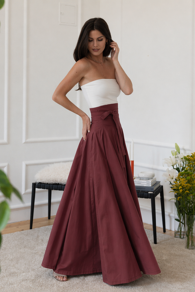 Maxi cotton burgundy skirt